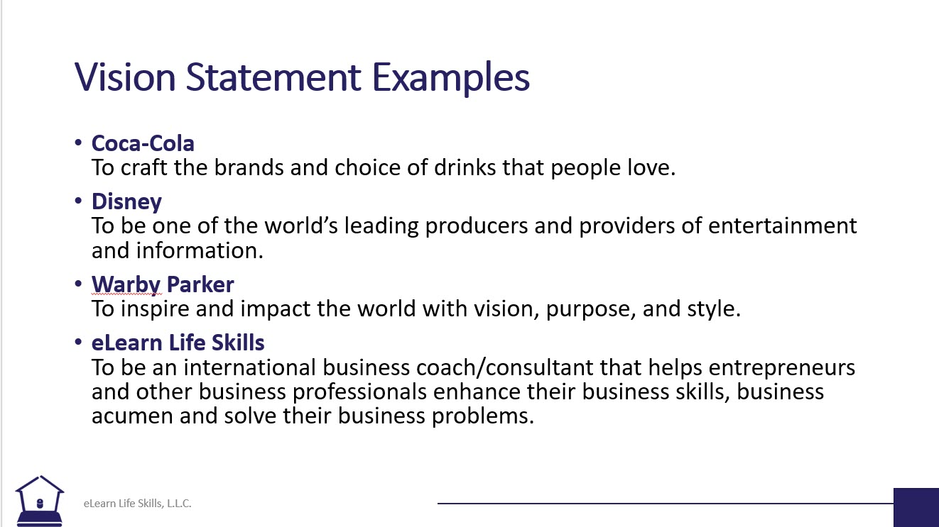Business Plan Creation Tools Vision Statement Elearn Life Skills